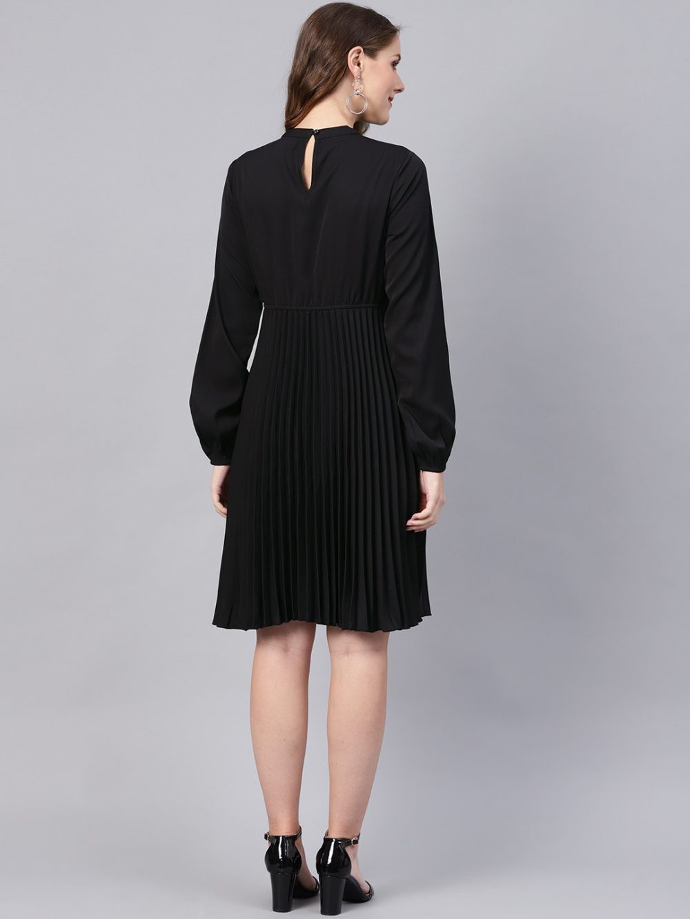 Black Accordion Pleats Empire Dress - Image 2