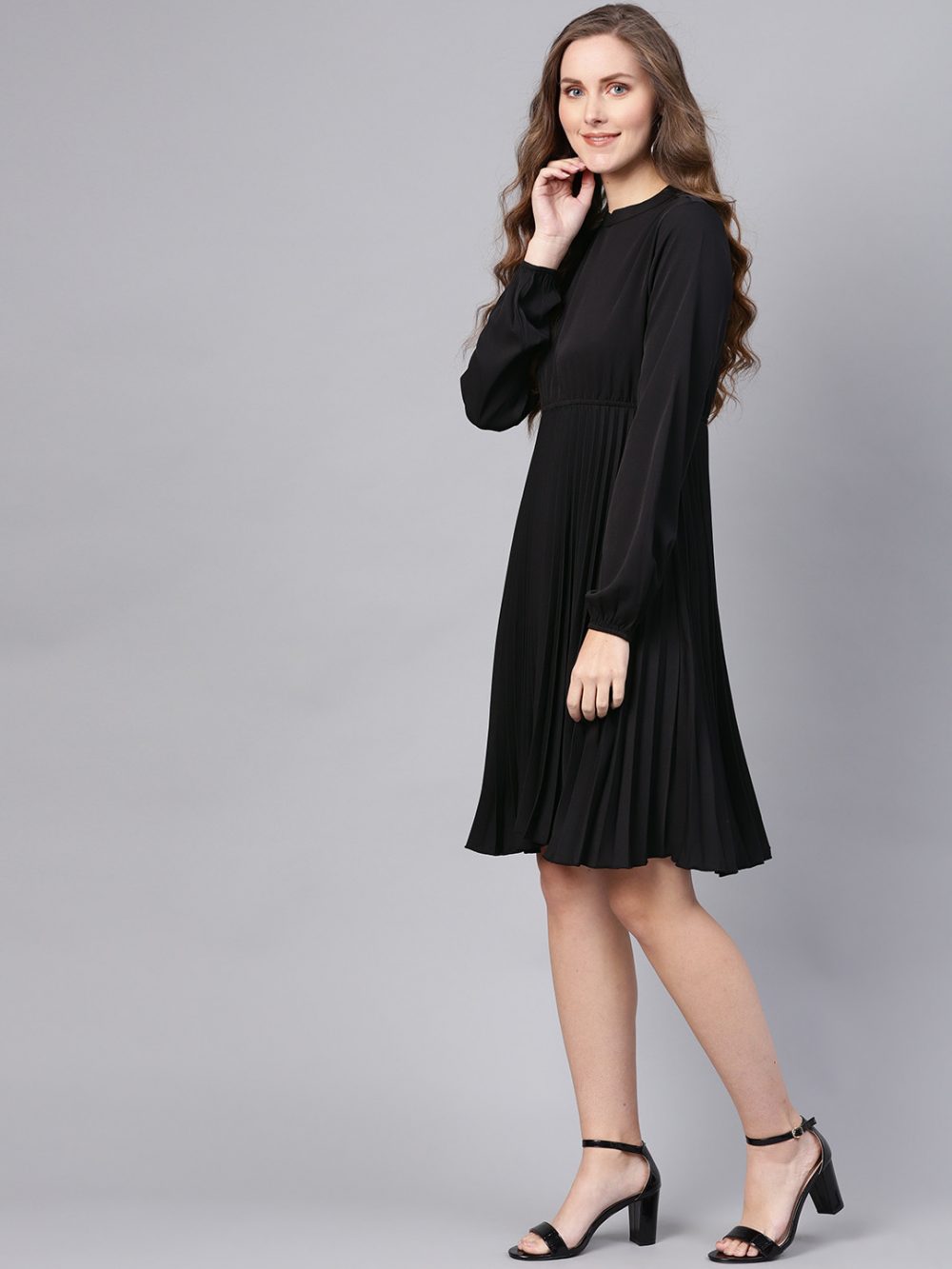 Black Accordion Pleats Empire Dress - Image 3