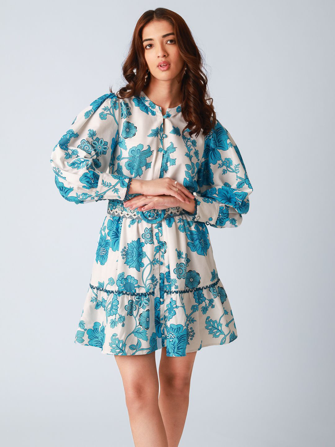 Women Floral Print Odor Free Regular Fit Skater Mini Dress - Image 2