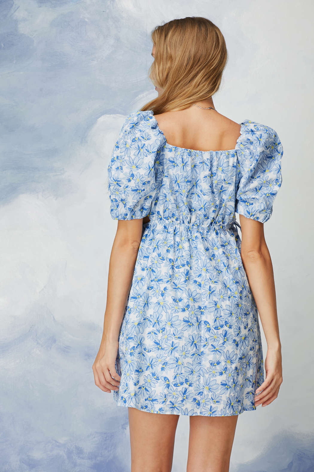 Sky Bloom Puff Sleeve Mini Dress