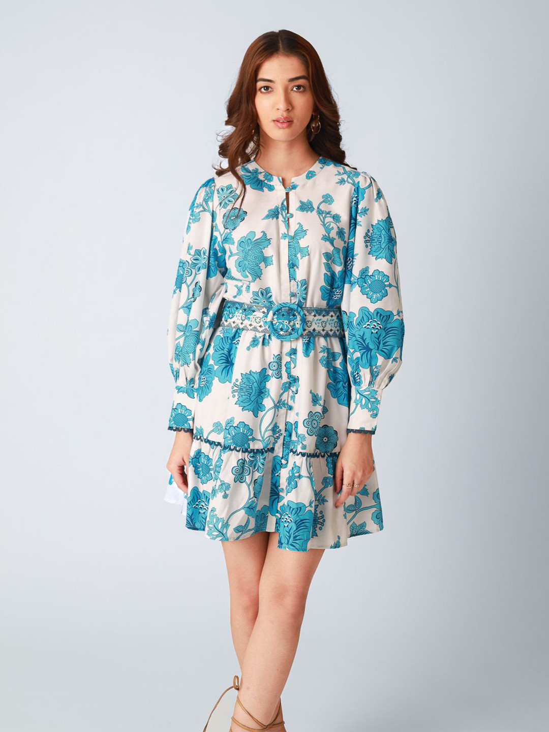 Women Floral Print Odor Free Regular Fit Skater Mini Dress - Image 3