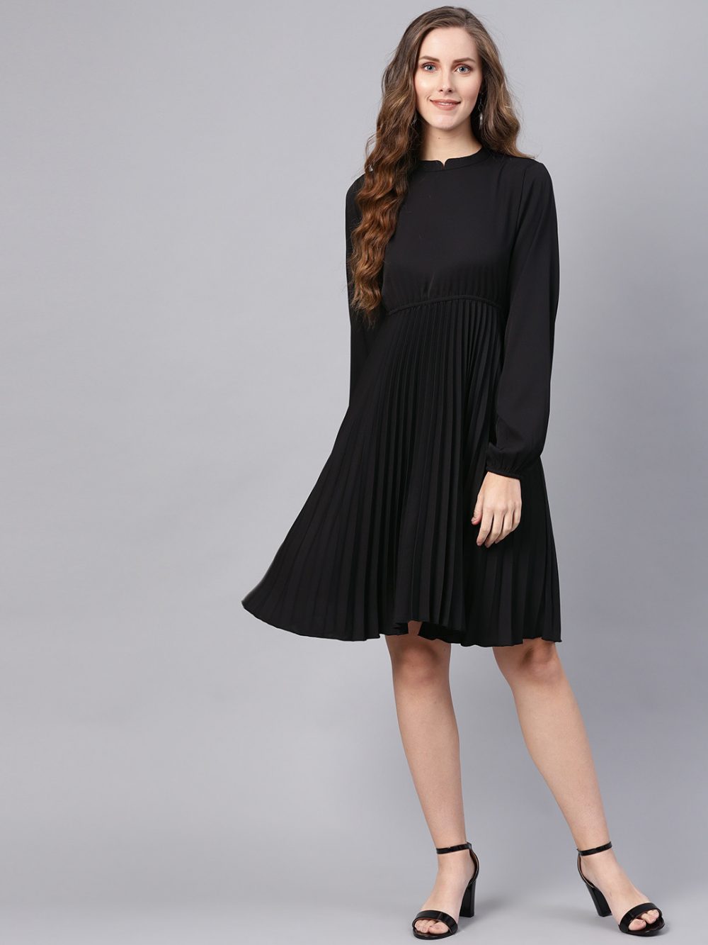 Black Accordion Pleats Empire Dress - Image 4