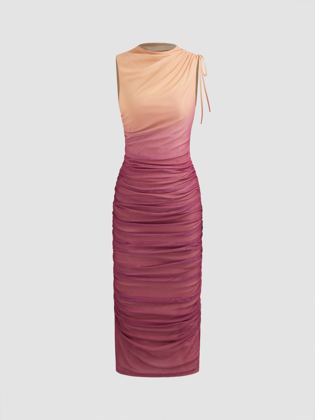 Ombre Mesh Ruched Drawstring Maxi Dress