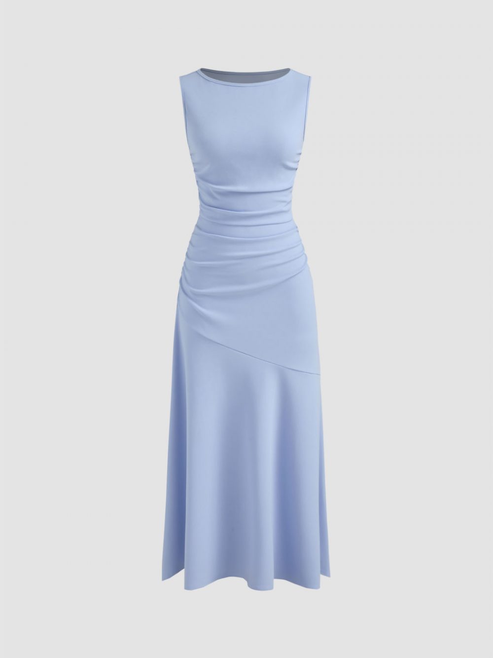 Elegant Ruffle Ruched Boat Neck Maxi Dress