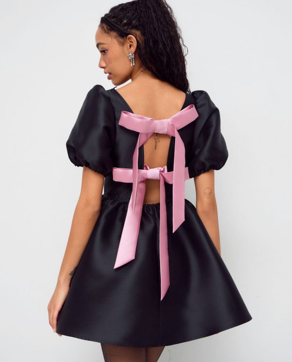Chic Bow-Back Puff Sleeve Mini Dress"