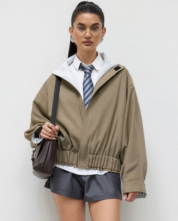 Relaxed Fit Zip-Up Jacket with Striped Inner Lining