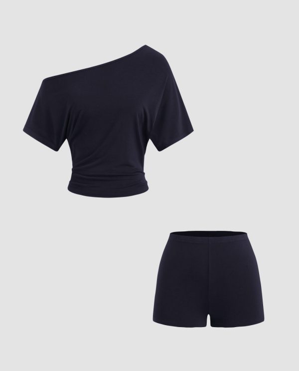 Chic Asymmetrical Ruched Top & Mid-Rise Micro Shorts Co-Ord Set
