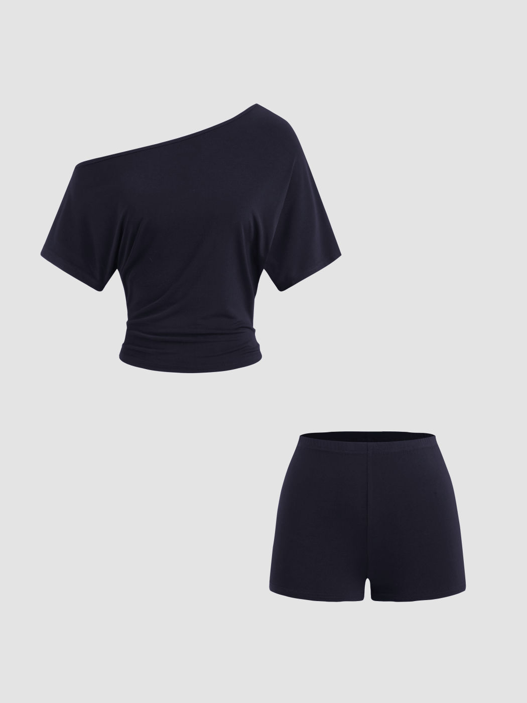 Chic Asymmetrical Ruched Top & Mid-Rise Micro Shorts Co-Ord Set