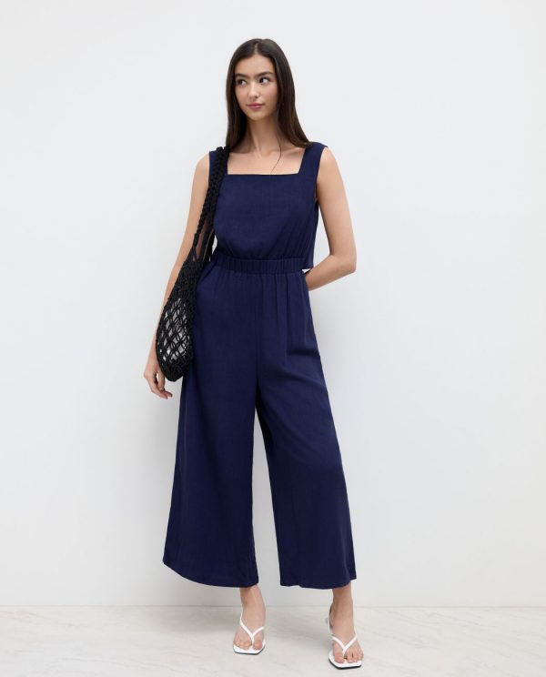 Breezy Linen-Blend Cutout Wide-Leg Cropped Jumpsuit