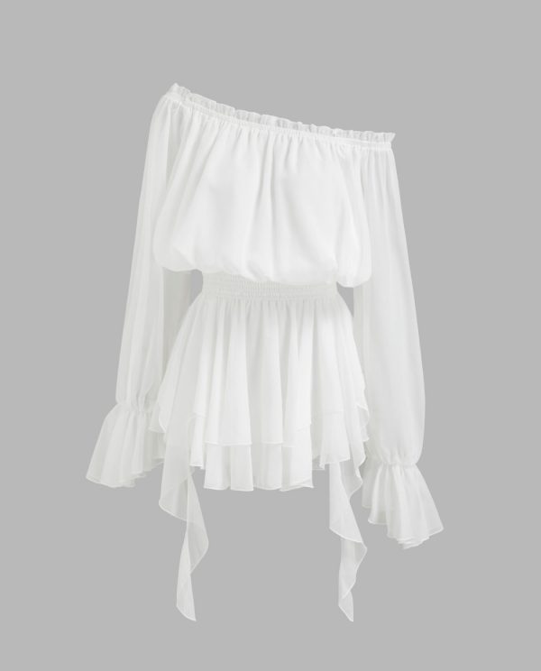 Elegant Off-Shoulder Ruffle Hem Mini Dress
