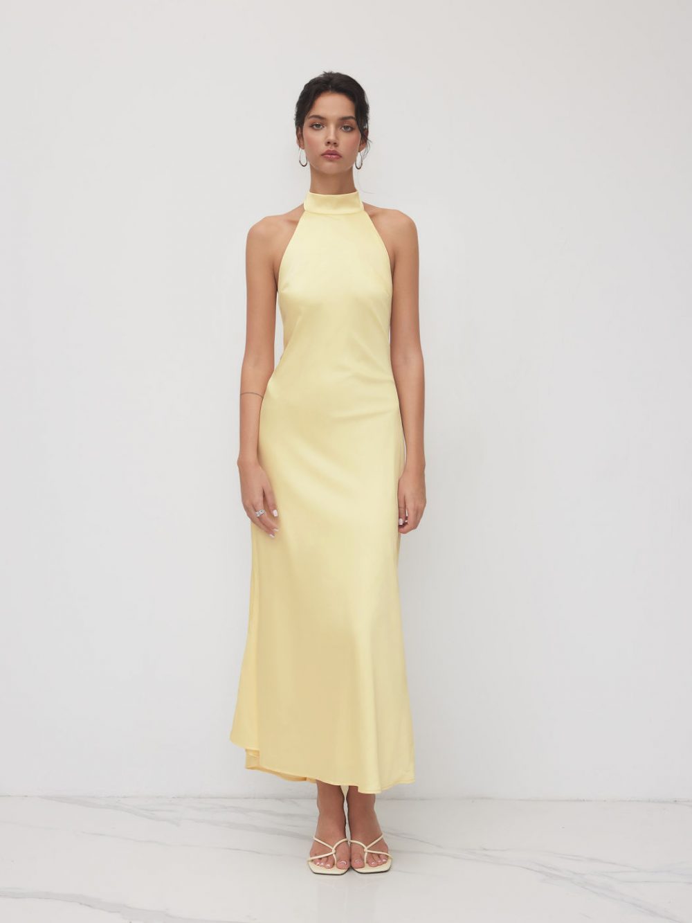Midnight Elegance Satin Backless Maxi Dress