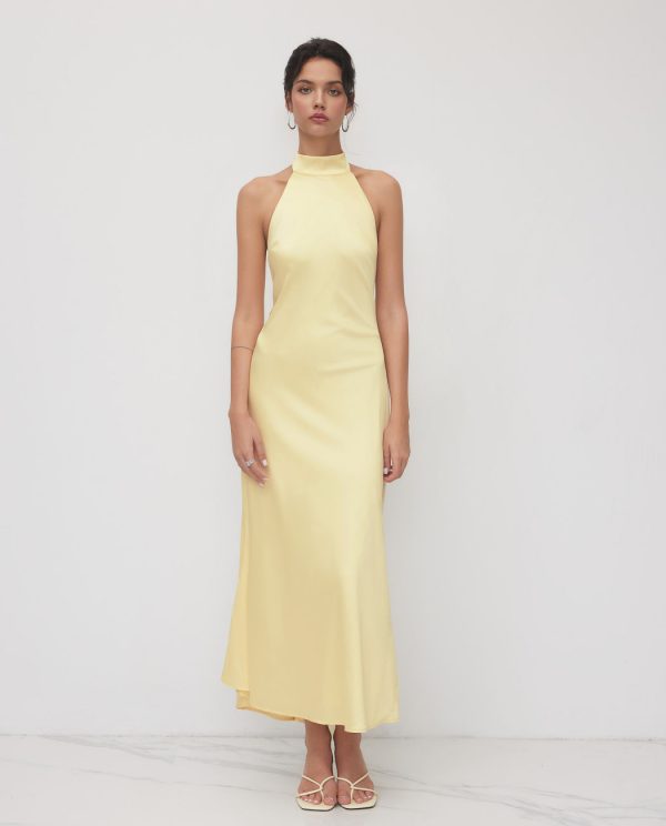 Midnight Elegance Satin Backless Maxi Dress