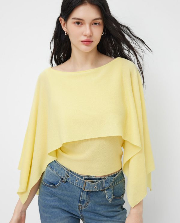 Elegant Ruffle Hem Boat Neck Knit Top