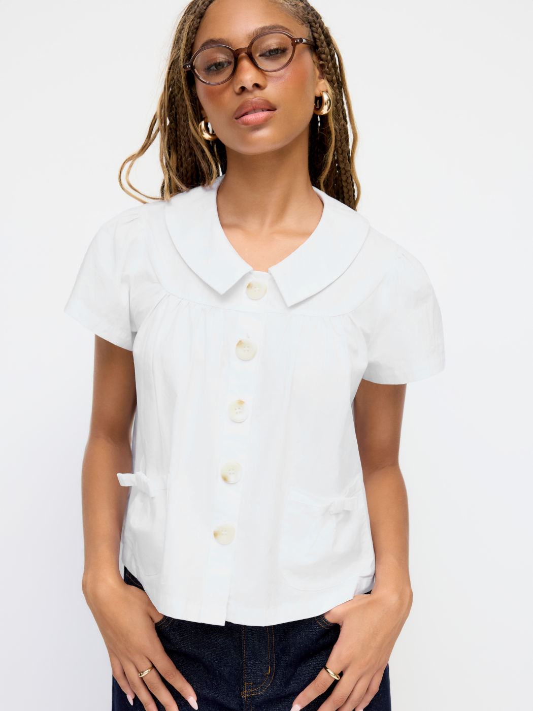 Classic Cotton Peter Pan Collar Oversized Blouse