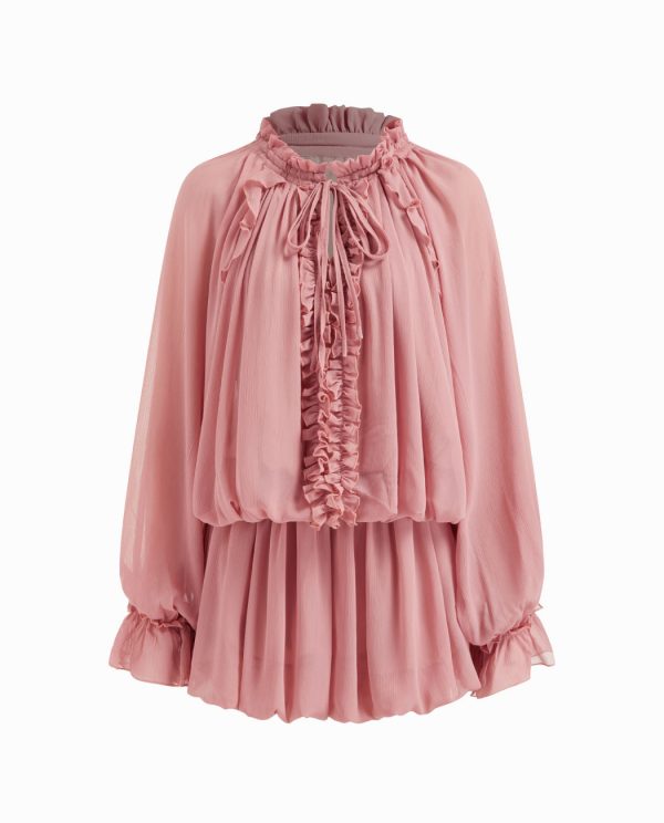 Elegant Chiffon Ruffle Tie-Neck Mini Dress
