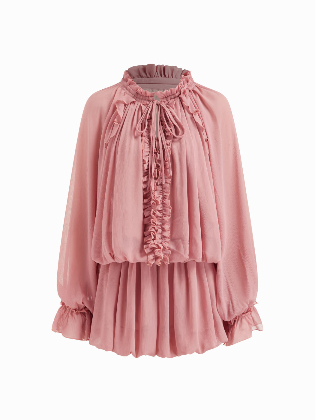 Elegant Chiffon Ruffle Tie-Neck Mini Dress