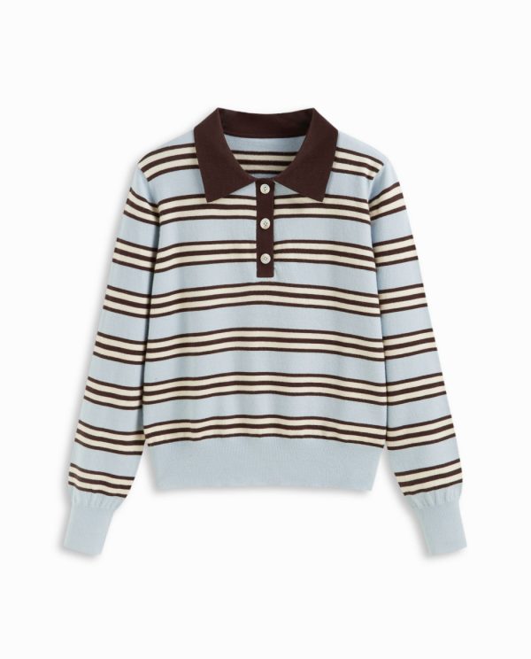 Oversized Striped Knit Polo Top