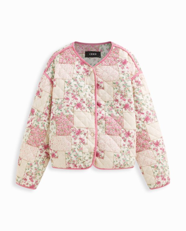 Floral Contrast Trim Oversized Puffer Jacket