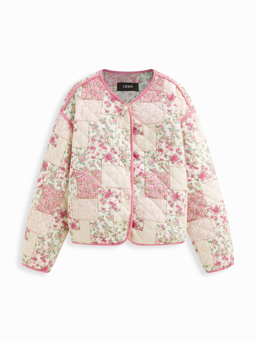 Floral Contrast Trim Oversized Puffer Jacket