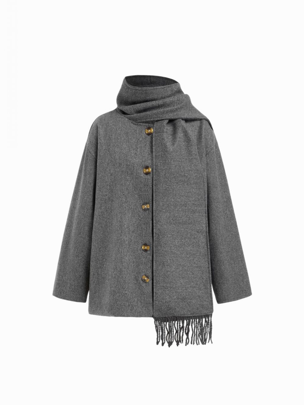 Asymmetrical Neck Wool-Blend Oversized Jacket