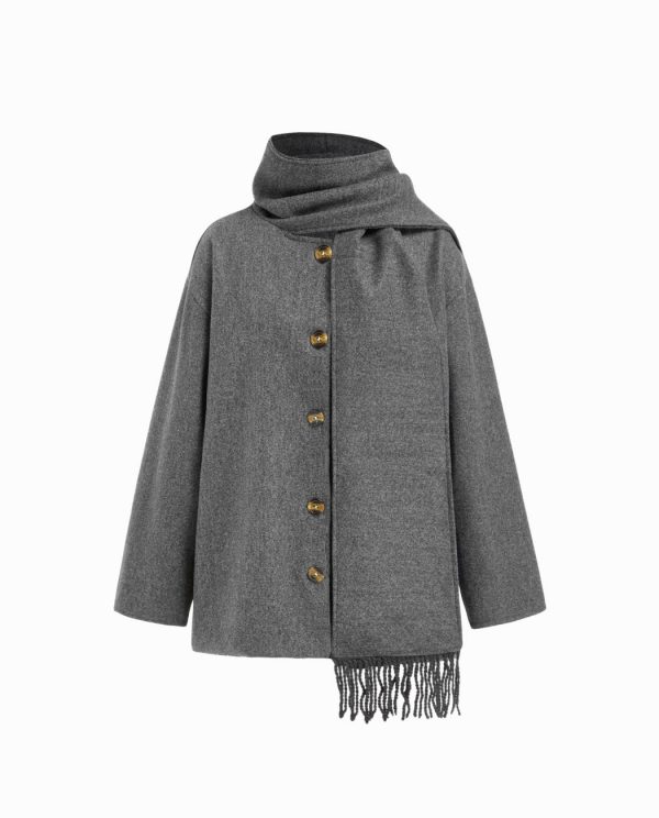 Asymmetrical Neck Wool-Blend Oversized Jacket