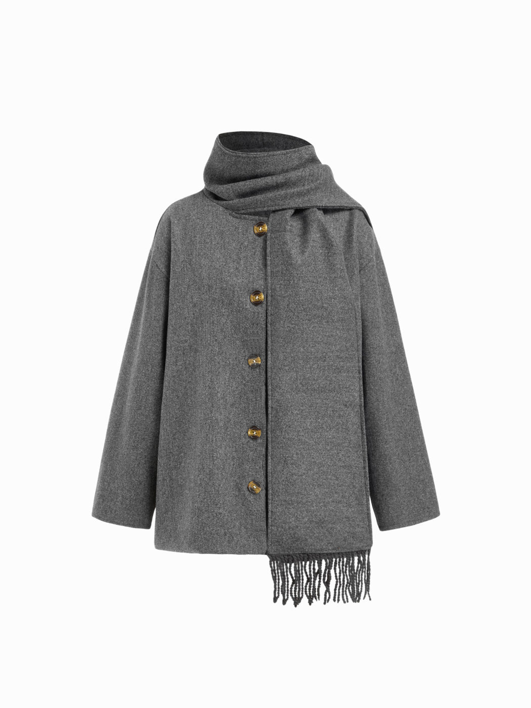 Asymmetrical Neck Wool-Blend Oversized Jacket