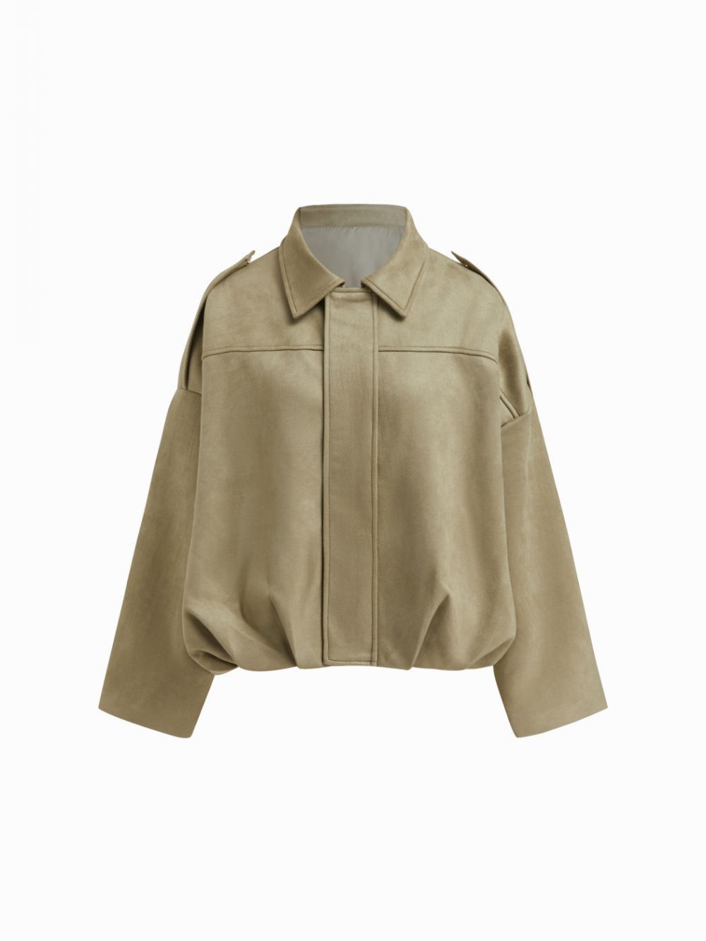 Oversized Zip-Up Jacket with Suede Collar