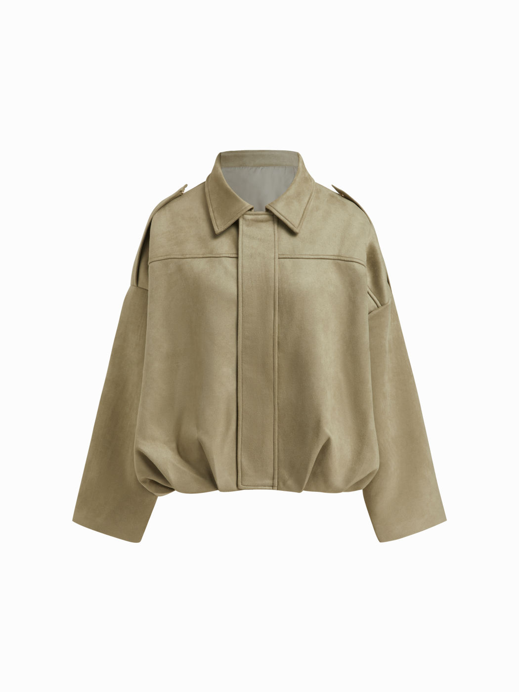 Oversized Zip-Up Jacket with Suede Collar