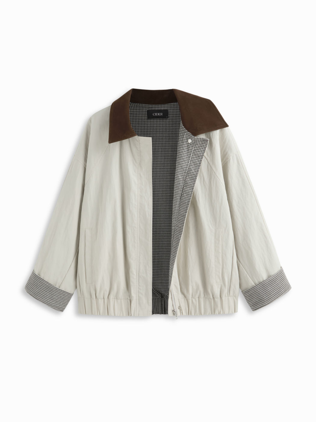 Heritage Gingham Patchwork Zip-Front Oversized Jacket