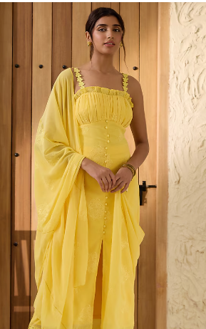Sunlit Blossom Yellow Georgette Embroidered Kurta Set