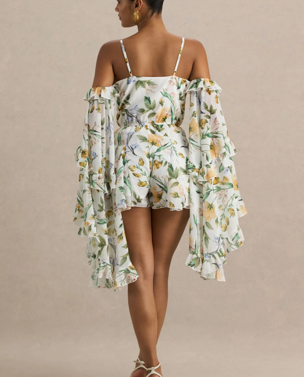 ✨ Ivory Bloom Chiffon Long Sleeve Playsuit