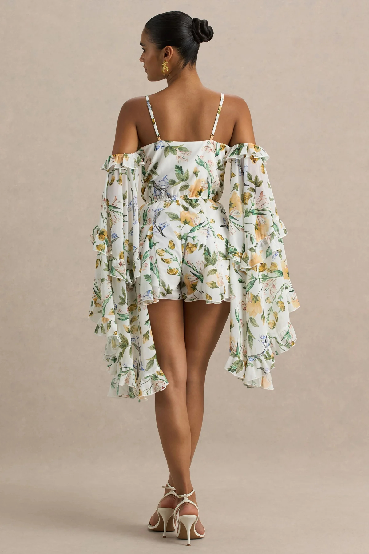 ✨ Ivory Bloom Chiffon Long Sleeve Playsuit